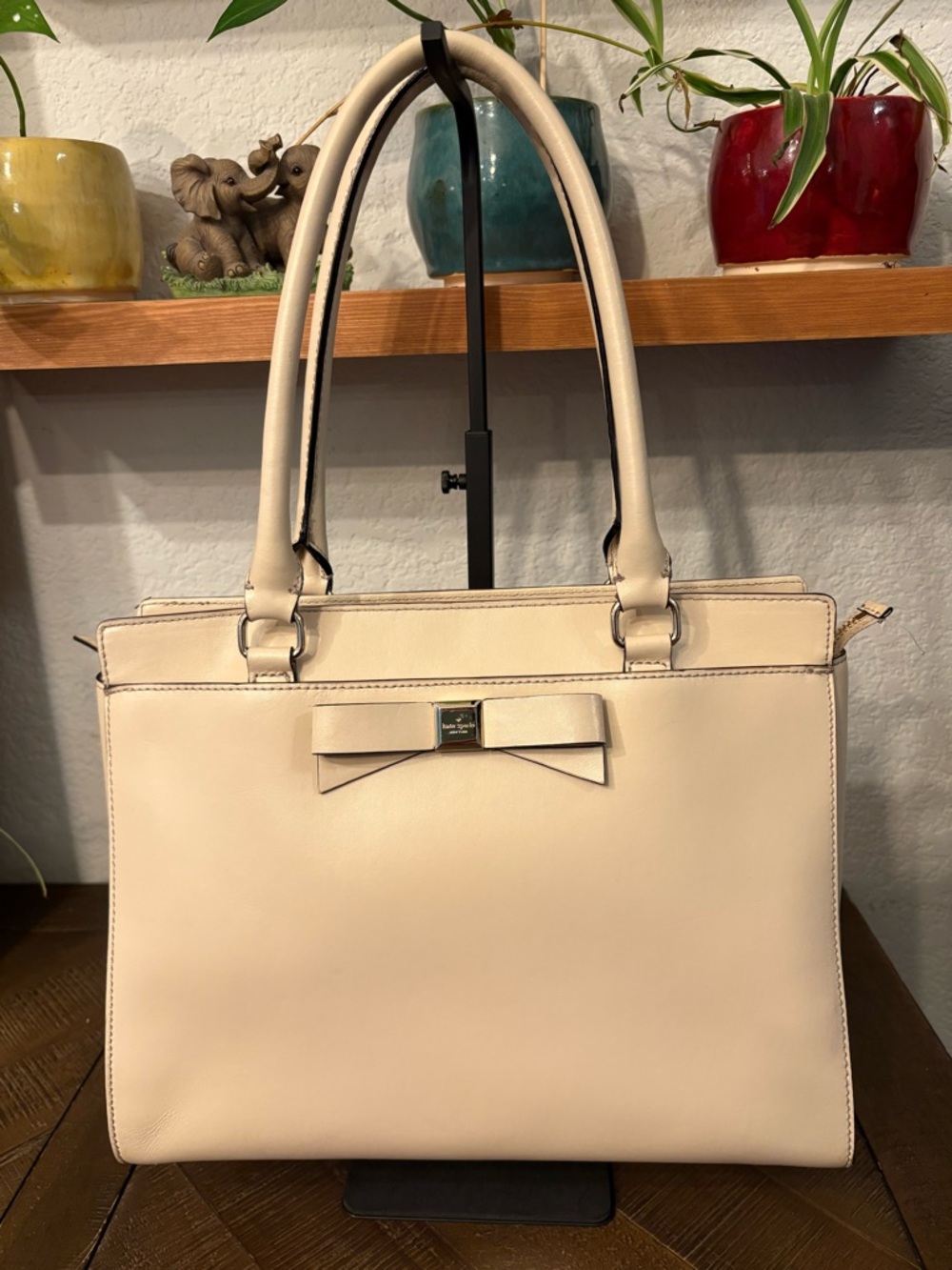 Kate Spade Bow Tote Cream Leather Shoulder Bag